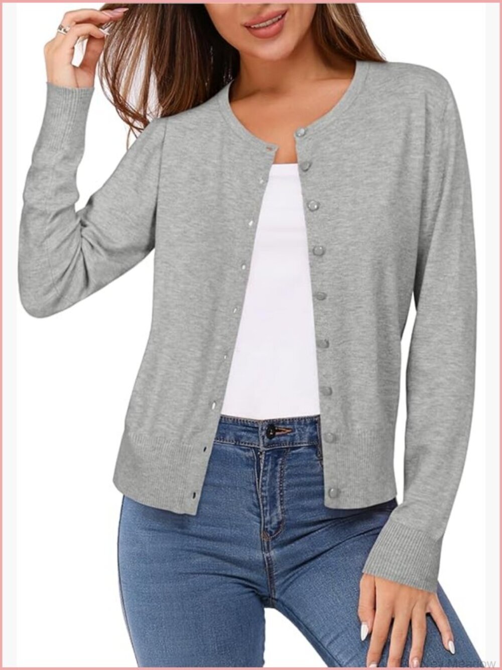 Lightweight Button Down Cardigan Long Sleeve Crew Neck Soft Knit Sweater